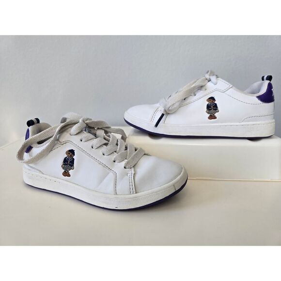 Polo Ralph Lauren Bear Sneakers Kids Size 11 White Purple Preppy Vibes - Picture 1 of 7